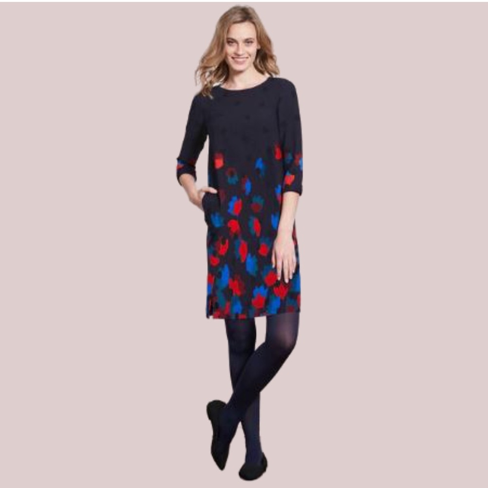 Boden Rachel Navy Floral Polka Dot Shift Dress US 10